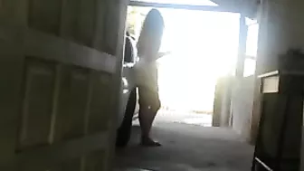 Hidden Voyeur Hot Girl Plays with Dildo on Car in Public