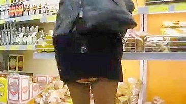Wow! Sexy Pussy Flashes Her Seductive Skirt In Public Store!