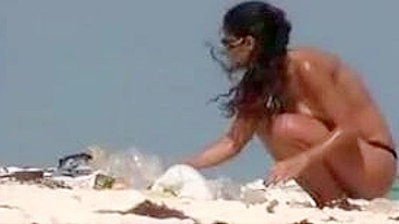 Sexy, Naked Woman On Voyeur Camera At Beach Filmed