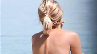 French Riviera Beach, Hot French Chick With Blonde-Topless Appearance