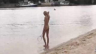 Nude Russian Beach Girls Playing Obscenely On The Sand Beach