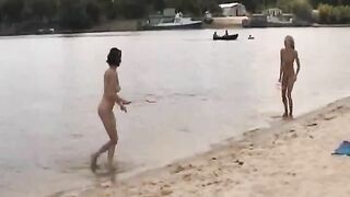 Nude Russian Beach Girls Playing Obscenely On The Sand Beach