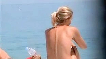 French Riviera Beach, Hot French Girl With Blonde Breasts, Filmed Nude