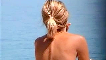The Curvy French Riviera Beach, A Blonde French Woman Films Her Topless