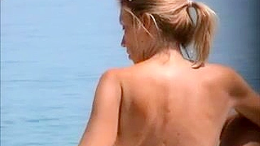 The Curvy French Riviera Beach, A Blonde French Woman Films Her Topless