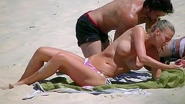 Beach Girl Topless In Bikini Petite Affixes Impressive With Big Boobs