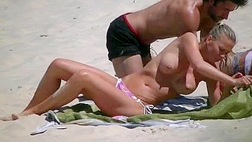 Beach Girl Topless In Bikini Petite Affixes Impressive With Big Boobs