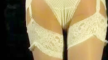 Sultry Woman In White Stockings Teases With Seductive Body Under Short Skirt