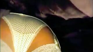 Lady's Sexy White Thigh-Highs Reveal Sexy Body Under Skirt