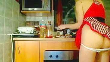Naughty Woman's Hidden Buttocks In The Kitchen, Oh My!