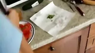 Wife Flashed and Undressed and Fucked Doggystyle in Kitchen