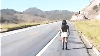 Sultry Amateur Girl's Steamy Road Flash Stuns!