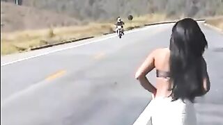 Sultry Amateur Girl's Steamy Road Flash Stuns!