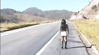 Sultry Amateur Girl's Steamy Road Flash Stuns!