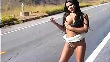 Sultry Amateur Girl's Steamy Road Flash Stuns!