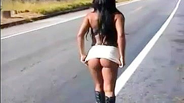 Sultry Amateur Girl's Steamy Road Flash Stuns!