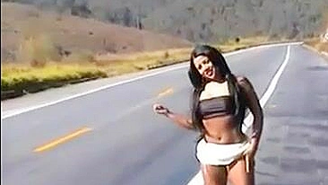 Sultry Amateur Girl's Steamy Road Flash Stuns!