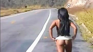 Sultry Amateur Girl's Steamy Road Flash Stuns!