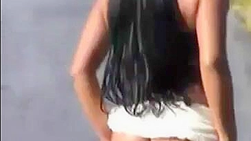 Sultry Amateur Girl's Steamy Road Flash Stuns!