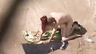 Voyeur Spying Camera Caught Redhead Girl Fucking on Beach