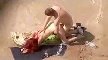 Voyeur Spying Camera Caught Redhead Girl Fucking on Beach