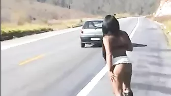 This Hot Girl Doing Her First Flashing On The Road! Intense And Wet
