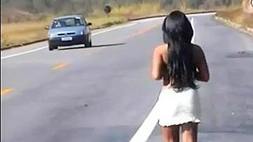 This Hot Girl Doing Her First Flashing On The Road! Intense And Wet