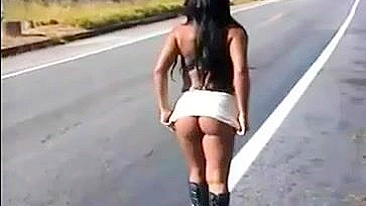 This Hot Girl Doing Her First Flashing On The Road! Intense And Wet