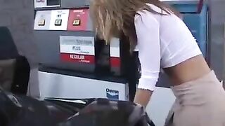 Busty Sexy Amateur Woman Flashing Tits At Gas Station