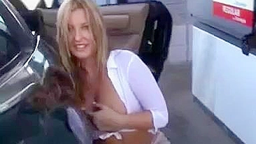 Busty Sexy Amateur Woman Flashing Tits At Gas Station