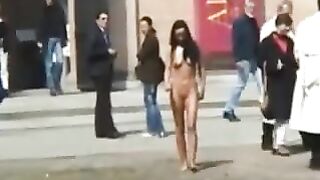 Seductive Girl Struts Boldly Completely Bare In Public Realms