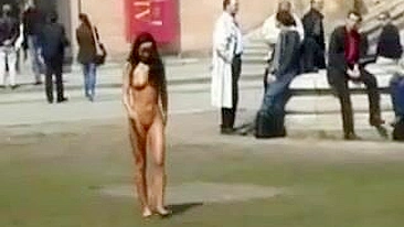 Seductive Girl Struts Boldly Completely Bare In Public Realms