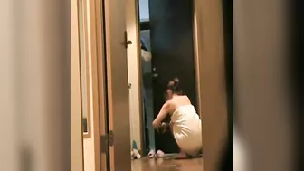 Sizzling Asian Pussy Teases With Flashes By The Door's Concealed Camera