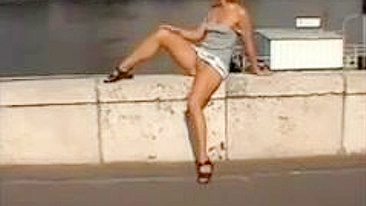 Video Girl Upskirt sans culotte Clignote Pussy en public