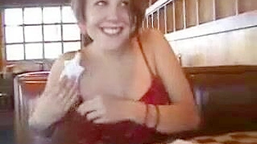 Amazing Sexy Woman Flashing Sexy Tits In Public Restaurant