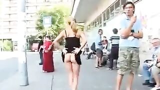 Girl Flashing Nude In A Public Crowded Street Taped on Video