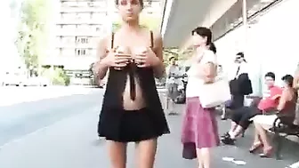 Girl Flashing Nude In A Public Crowded Street Taped on Video