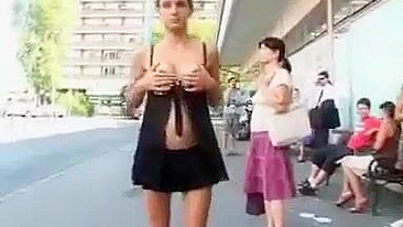 Girl Flashing Nude In A Public Crowded Street Taped on Video