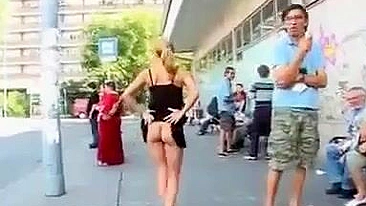 Girl Flashing Nude In A Public Crowded Street Taped on Video