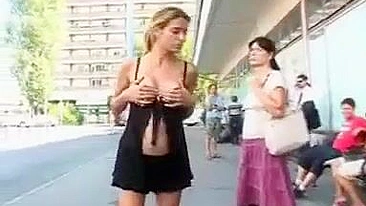 Girl Flashing Nude In A Public Crowded Street Taped on Video