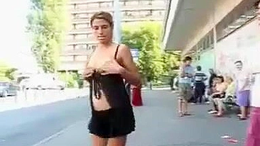 Girl Flashing Nude In A Public Crowded Street Taped on Video
