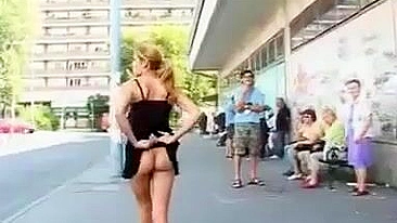 Girl Flashing Nude In A Public Crowded Street Taped on Video