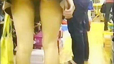 Shocking! Candid Camera Caught Woman Without Panties At Shop!