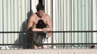 Voyeur Camera Caught Amateur Couple Fucking At Balcony