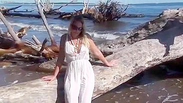 Topless Beach Woman's Natural Big Boobs, Voyeur Video