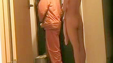 Asian Lady Flashes At The Door Secret Camera