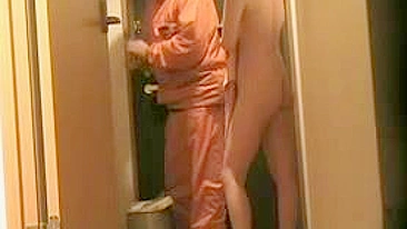 Asian Lady Flashes At The Door Secret Camera