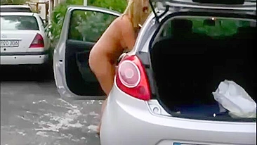 My Exhibitionist Wife Provocatively Displays Her Naked Body In The Car Park