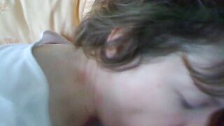 Horny whore mom sucks her young son's hard dick, a loads of cum every where!