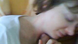 Horny whore mom sucks her young son's hard dick, a loads of cum every where!